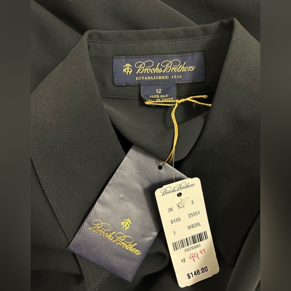NWT Brooks Brothers, long sleeve silk shirt. Black. Size 12. Brand new! - Picture 6 of 10